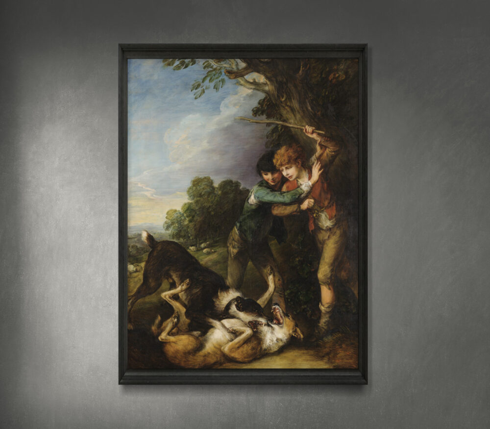 Du piemenų berniukai su šunimis kovoja (1783) Thomas Gainsborough (Anglas 1727-1788)